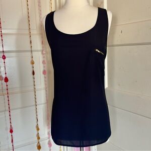Black Flowy Tank Top Gold Zip Pocket Plus Size 1X Business Casual Blouse